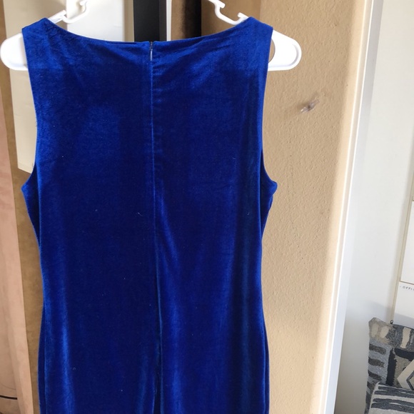Blue Velvet Mini Dress High Neck Size M - Picture 2 of 3